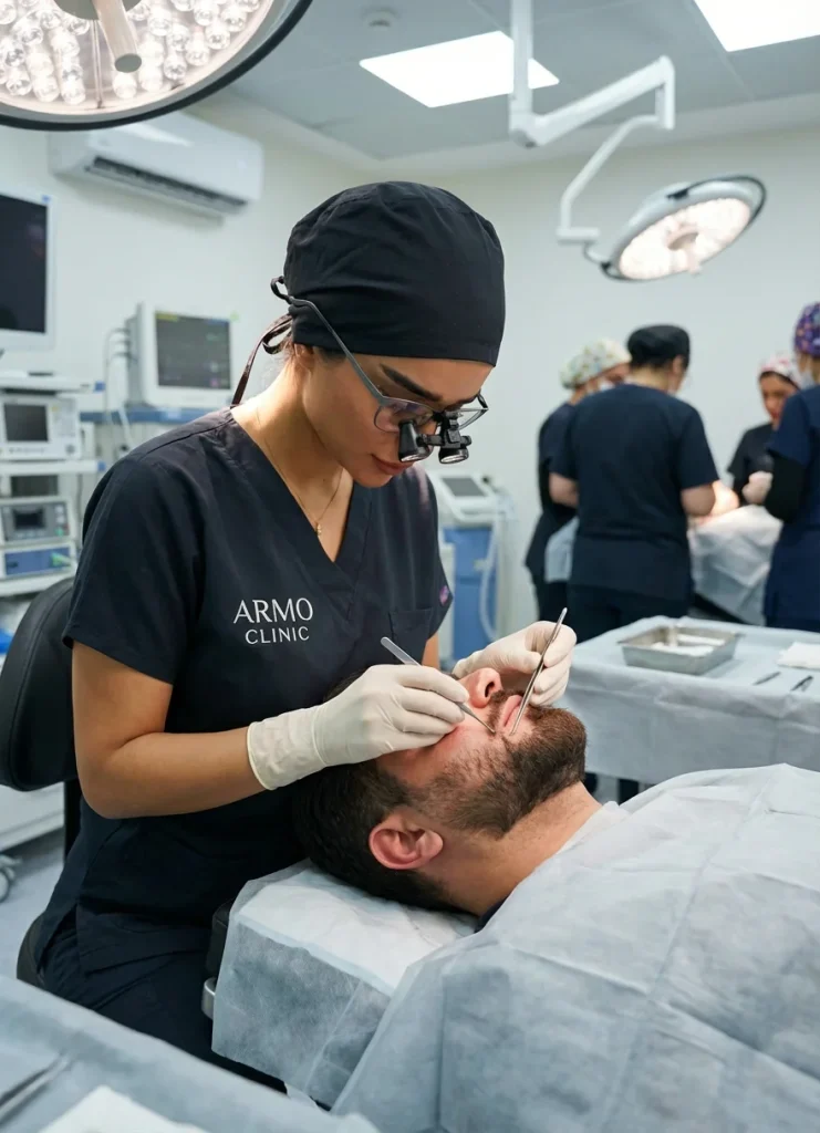 عکس شاخص یک تکنسین که مشغول کاشت ریش