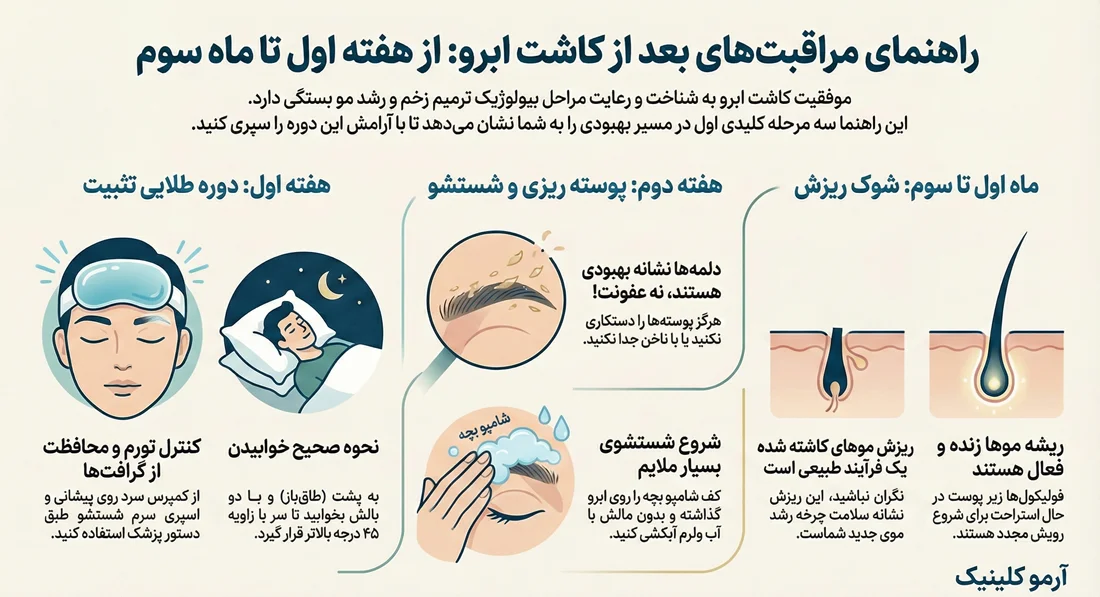 اینفوگرافیک مراقبت سه ماهه اول کاشت ابرو