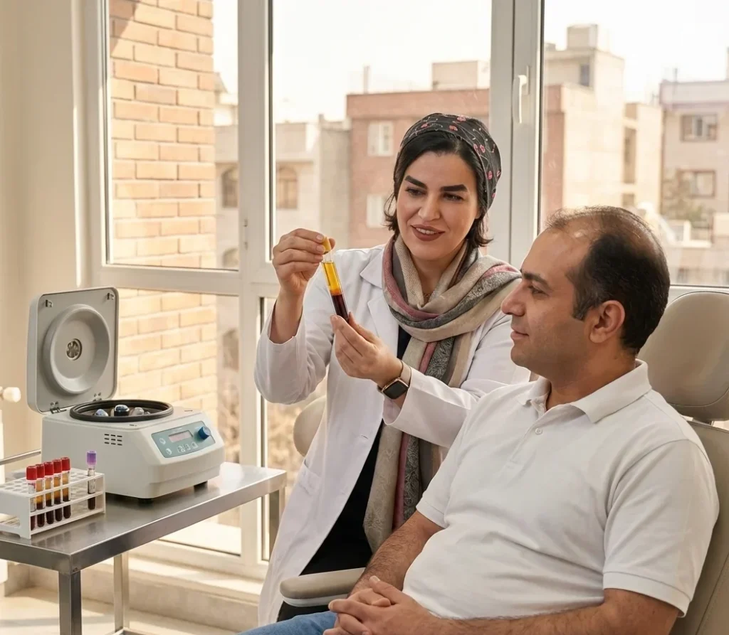 عکس یک متخصص خانم که مشغول مشاوره به یک مراجع آقا درمورد مزایای پی ار پی می باشد