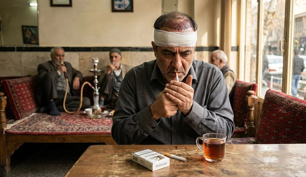 عکس یک مرد که کاشت مو انجام داده و در حال روشن کردن سیگاره