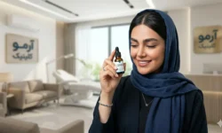 عکس یک خانم که سرم دستش گرفته و داره لبخند میزنه