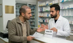 عکس یه مرد که تازه کاشت مو انجام داده و اومده داروخانه دنبال آمپول بیوتین