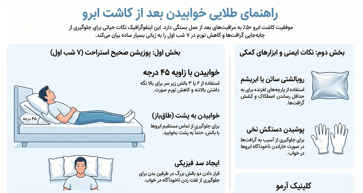 راهنمای جامع خوابیدن بعد از کاشت ابرو: چگونه در خواب از گرافتها محافظت کنیم؟ 1 اینفوگرافیک راهنمای خواب بعد از کاشت ابرو