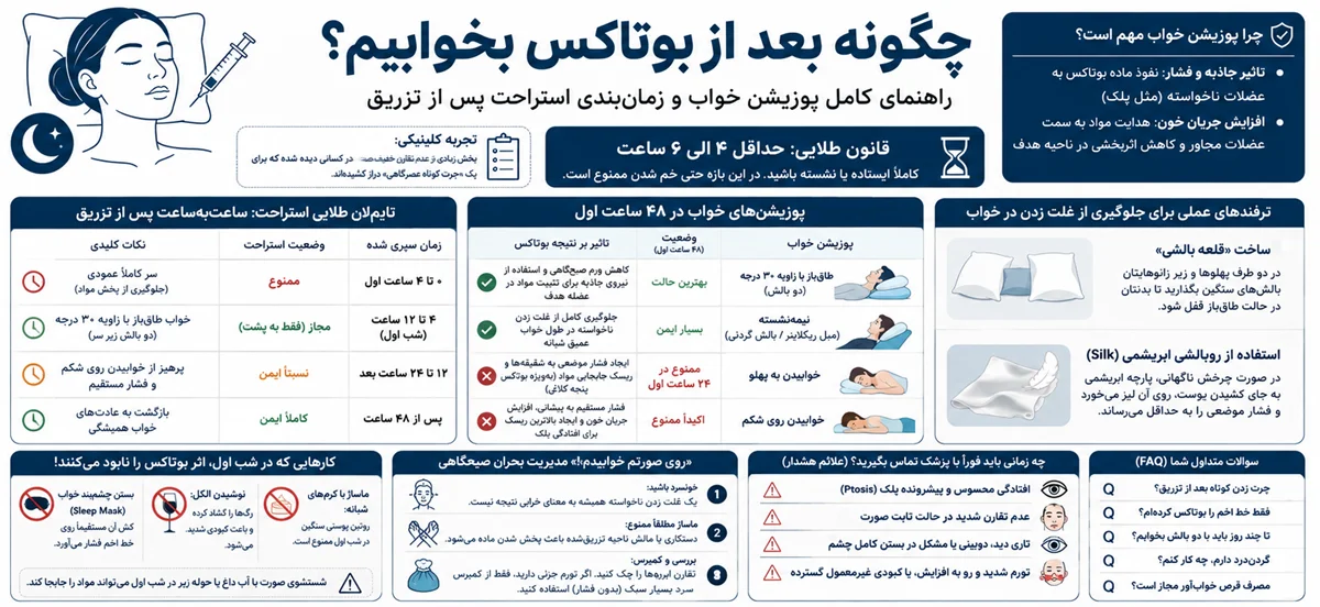 اینفوگرافیک نحوه خوابیدن بعد از تزریق بوتاکس