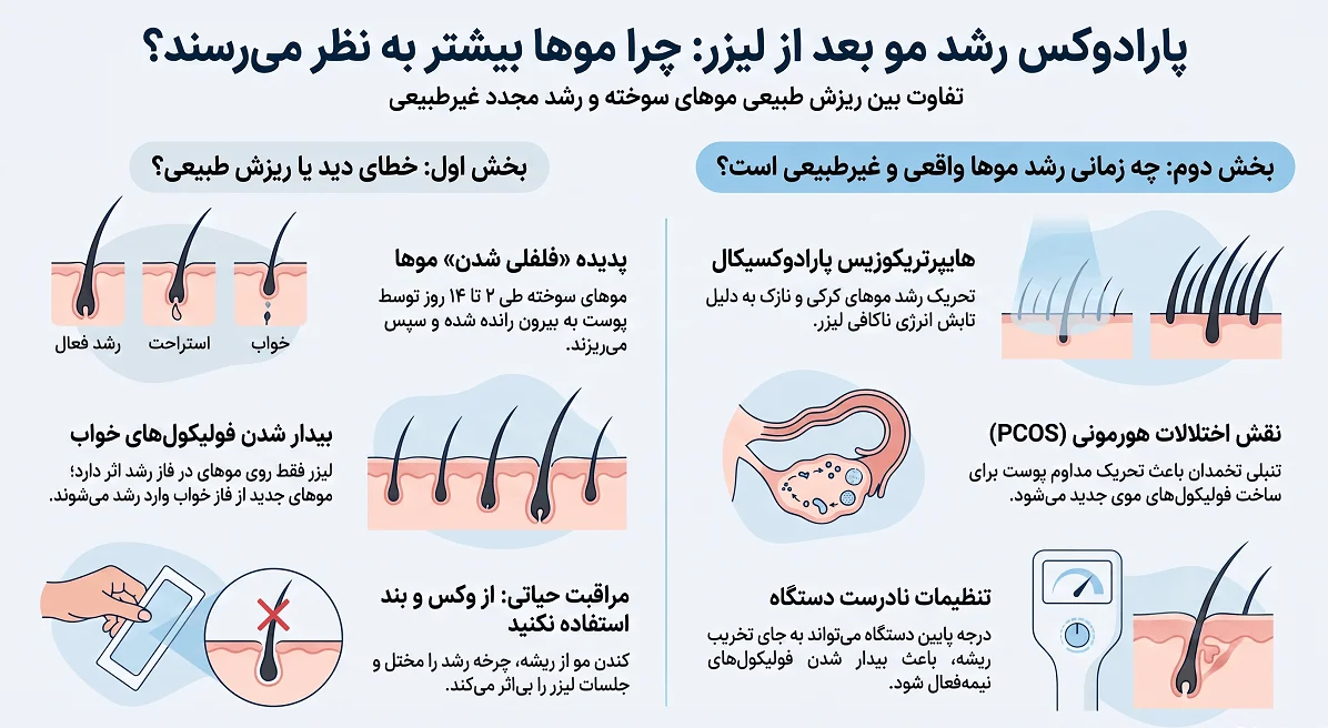 چرا موهایم بعد از لیزر ضخیمتر و بیشتر شدهاند؟ 1 اینفوگرافیک پرپشت شدن موها بعد از لیزر