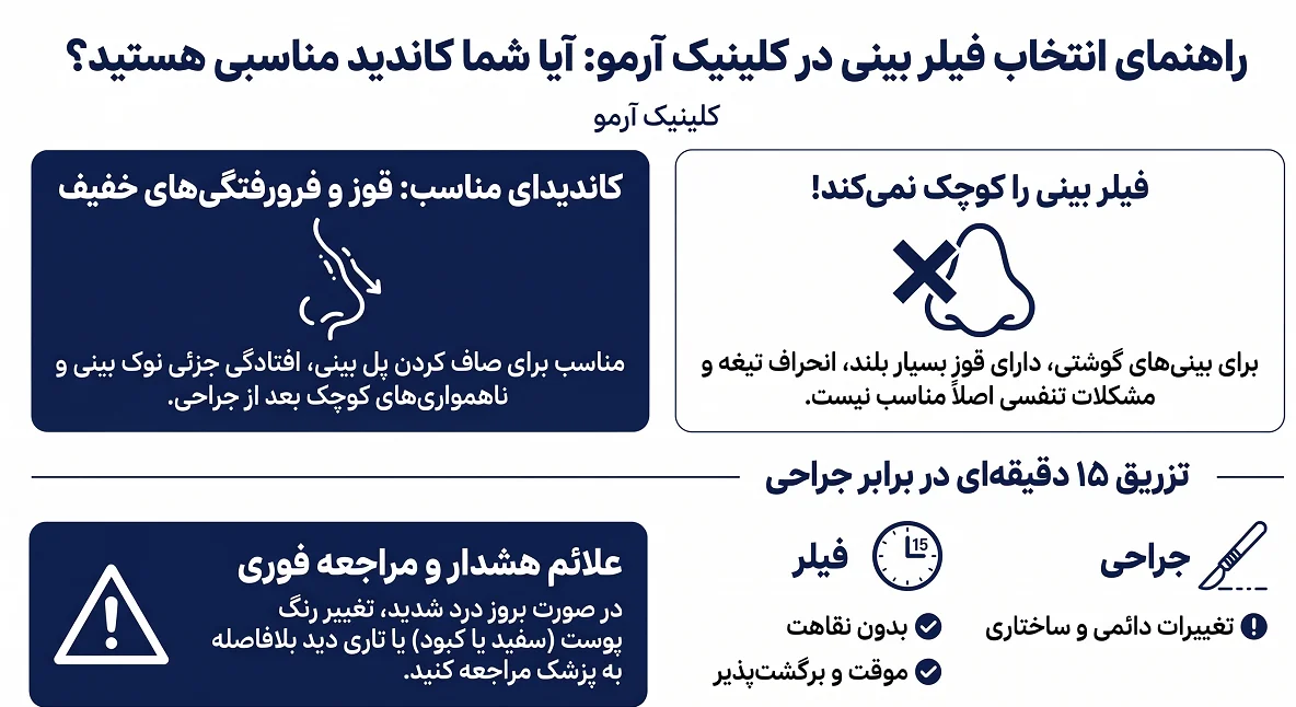 اینفوگرافیک راهنمای انتخاب فیلر بینی برای تزریق